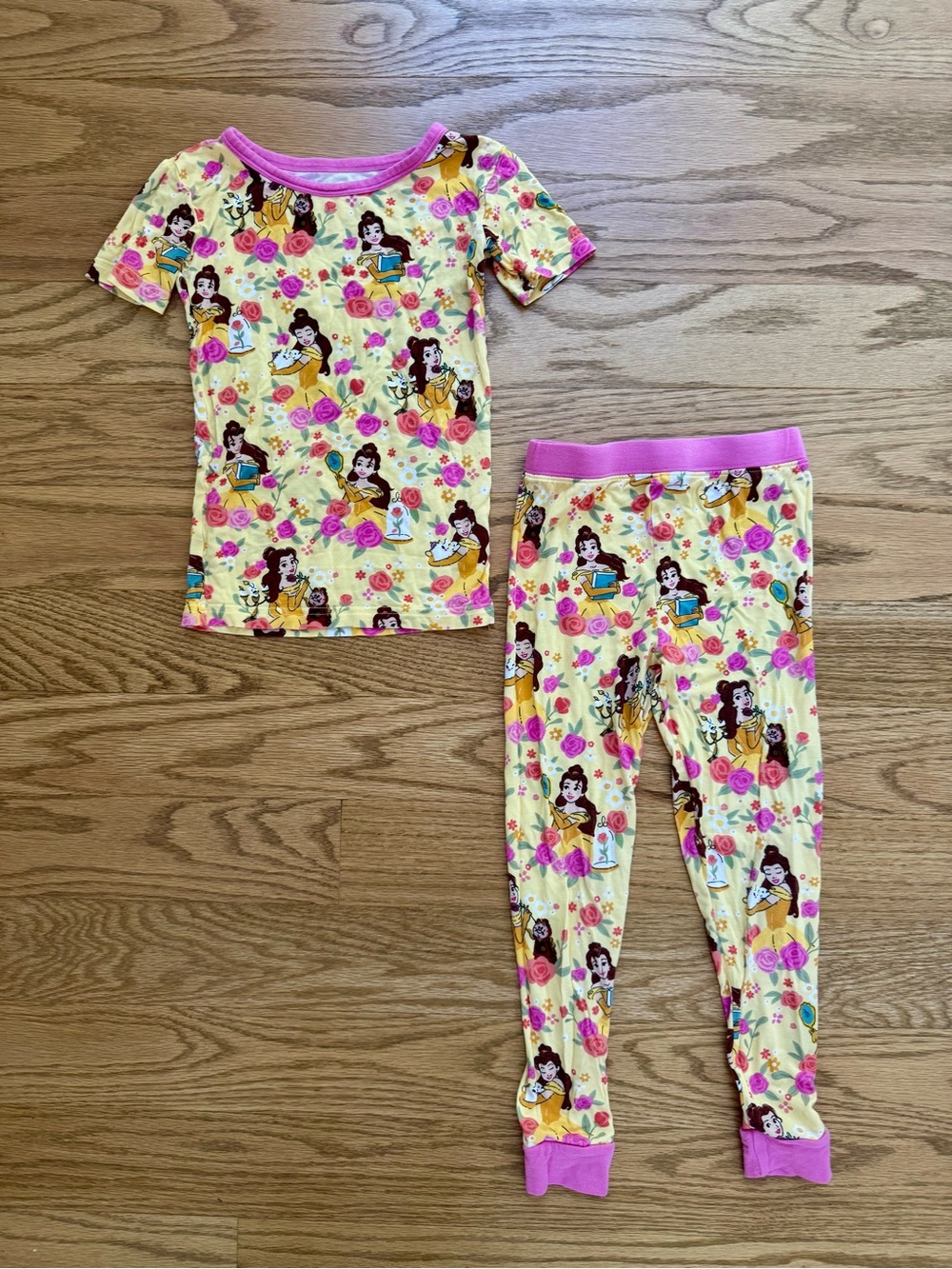 Little Sleepies Disney Belle Yellow and Pink Floral Princess bamboo Pajama Set